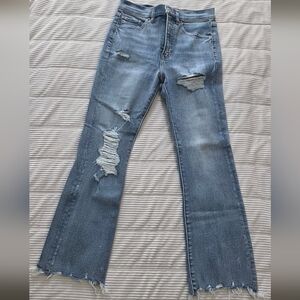 Express Distressed Medium Blue Flare Jeans